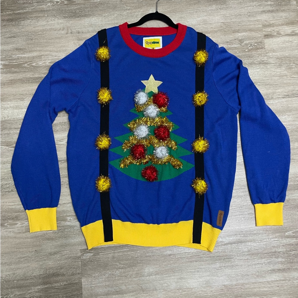 Tipsy Elves Ugly Christmas Sweater Tree Suspender Tinsel Pom Poms Women's XXL
